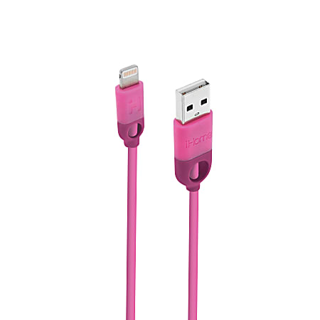 iHome Lightning Dual Strain Relief TPE Cable, 6', Pink, IH-CT1053P