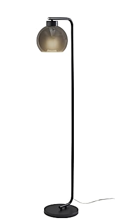 Adesso Atticus Floor Lamp, 59”H, Smoked Glosted Glass Shade/Black Base