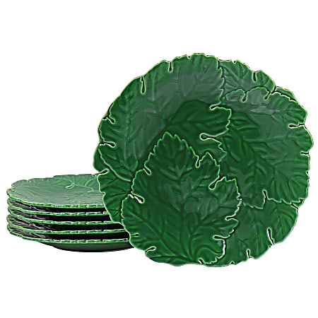 Martha Stewart 6-Piece Sculpted Leaf Plate Set, 9", Green