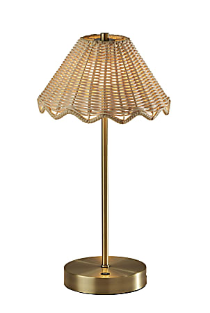 Adesso Stevie LED Cordless Indoor/Outdoor Table Lamp, 15”H, Rattan Shade/Antique Brass Base