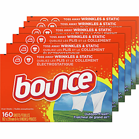 Bounce Dryer Sheets, Outdoor Fresh Scent, Orange, 160 Sheets Per Box, Carton Of 6 Boxes