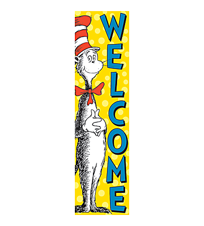 Eureka Cat in the Hat™ Welcome Vertical Banner, 45" x 12", Multicolor, Pre-K - Grade 5