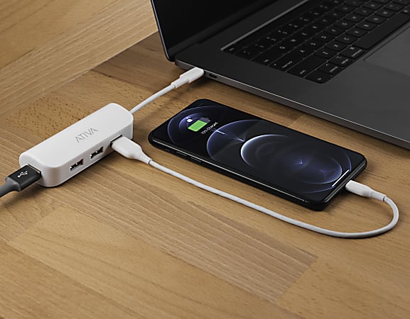 Ativa 4 Port USB 2.0 To USB Type C Hub 8.1 H x 3 W x 1.2 D White