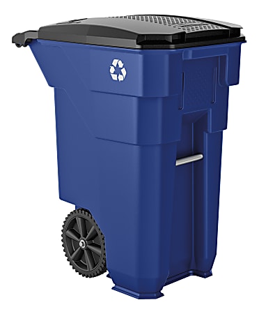 Suncast Commercial Wheeled Square HDPE Trash Can, 50 Gallons, 38-1/2"H x 23-5/16"W x 30"D, Blue Recycle
