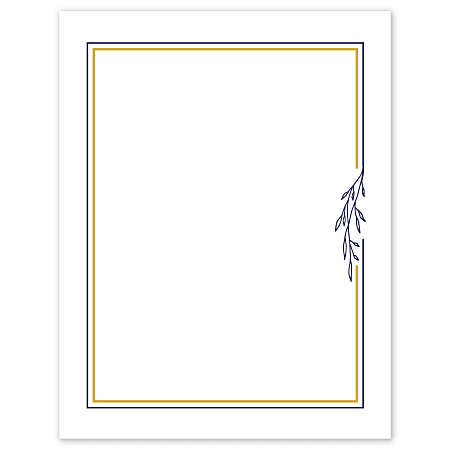 Avery® Printable Cards, S00-DPJ-PRMWC10, Rectangle, 8-1/2" x 11", Matte White, Preprinted Gold & Navy Border with Florals Design, Pack Of 10