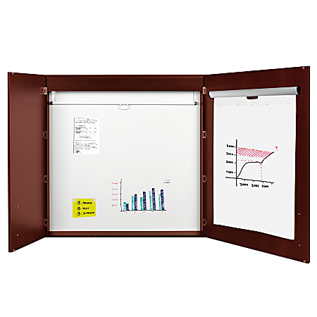 MasterVision™ Contemporary 2-Door Conference Cabinets With Platinum Pure White Dry-Erase Surface, 48" x 48", Cherry