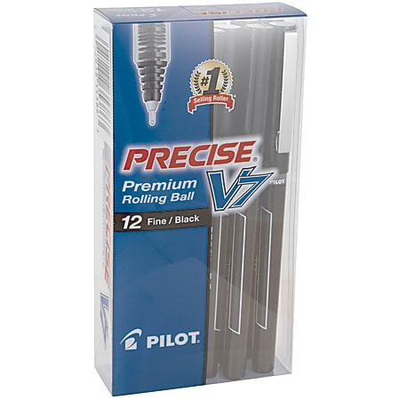 Pilot Precise V7 Rollerball Pens, Fine Point, Black Barrel, Black Ink, Pack Of 12