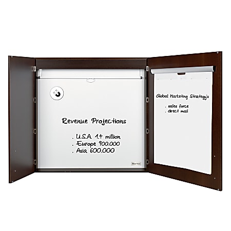 MasterVision™ Contemporary 2-Door Conference Cabinets With Platinum Pure White Dry-Erase Surface, 48" x 48", Ebony