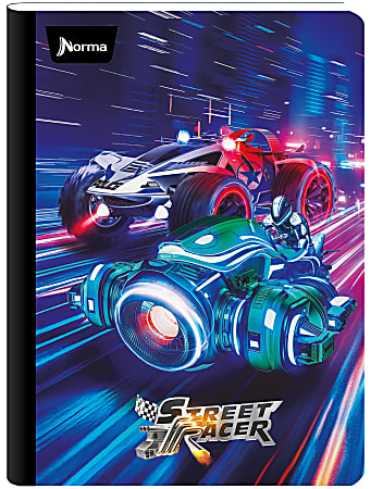 Norma Notebook, College Rule, 7-1/2" x 9-3/4", 100 Sheets, Street Racer, Total Qty 1