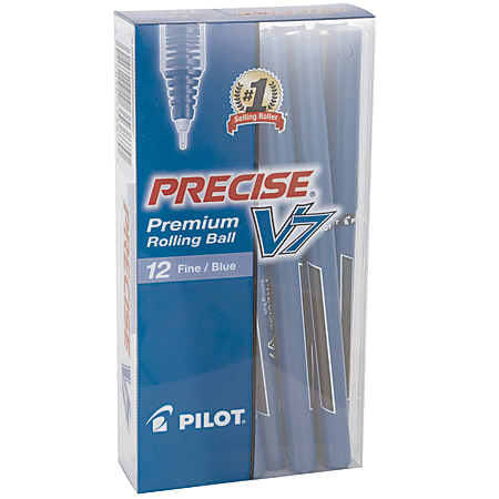 Pilot Precise V7 Rollerball Pens, Fine Point, Blue Barrel, Blue Ink, Pack Of 12