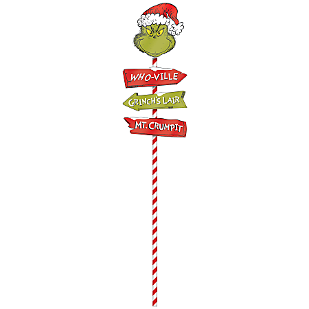 Amscan 190974 Christmas Grinch Directional Metal Yard Stake, 42”H x 10”W x 10”D, Multicolor