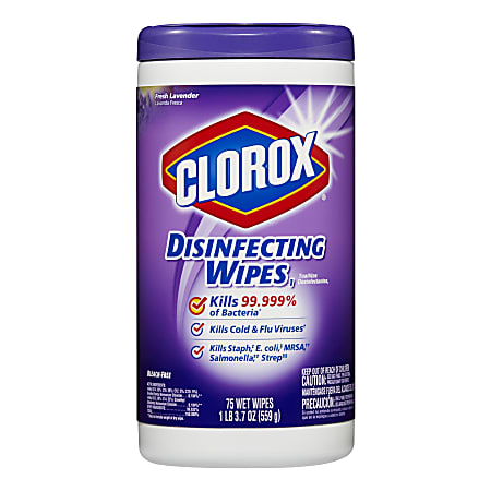 Clorox® Disinfecting Wipes, 7" x 8", Lavender Scent, Pack Of 75 Wipes