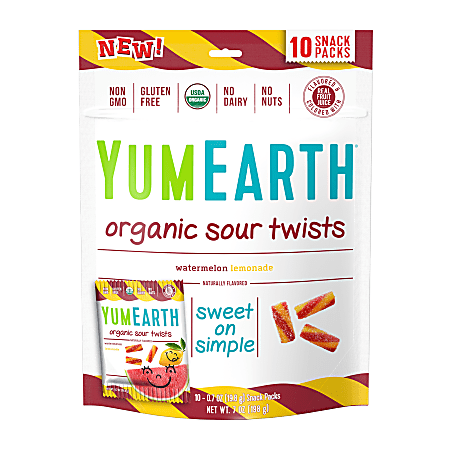 Yummy Earth Watermelon Lemonade Organic Sour Twists, 2 Oz, Pack Of 12 Bags
