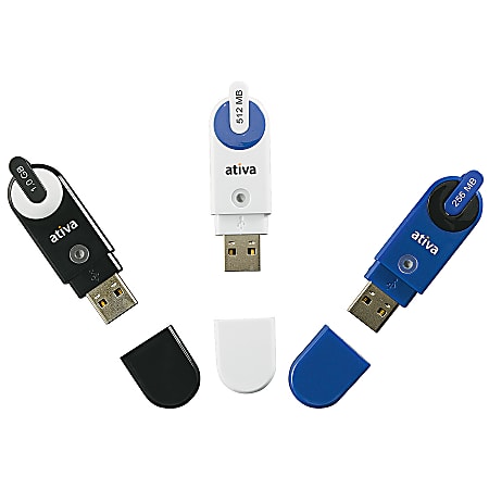 Ativa® U3 USB 2.0 Flash Drives, With Included Software, Pack Of 3 (256MB, 512MB & 1.0GB)
