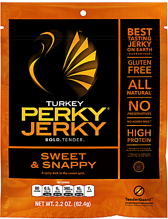 Perky Jerky Sweet & Snappy Turkey Jerky, 2.2 Oz, Pack Of 12