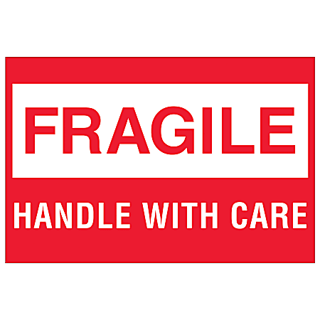 Tape Logic® Preprinted Shipping Labels, DL1051, Fragile — Handle With Care Box, Rectangle, 2" x 3", Red/White, Roll Of 500