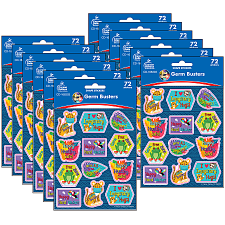 Carson Dellosa Education Stickers, One World Germ Busters, 72 Stickers Per Pack, Set Of 12 Packs