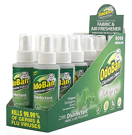 OdoBan Odor Eliminator Disinfectant Spray, Eucalyptus, 4 Oz, Pack Of 12 Bottles