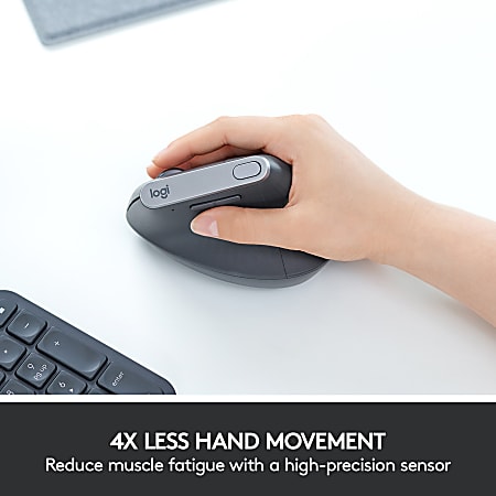 Logitech MX Vertical Ergonomic Wireless Mouse Control and Move Content Between 3 Windows and Apple Computers Bluetooth or USB Rechargeable Graphite - Office Depot