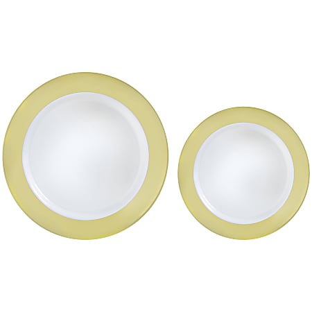 Amscan Round Hot-Stamped Plastic Bordered Plates, Gold Border, Pack Of 20 Plates