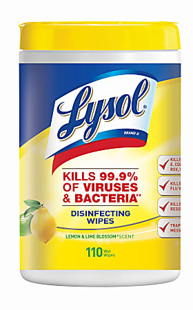 Lysol® Disinfecting Wipes, Lemon & Lime Blossom Scent, Tub Of 110
