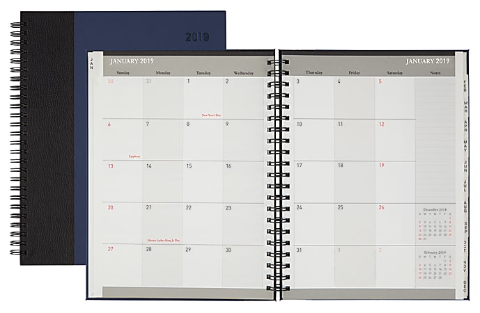 Office Depot® Brand Wide Stripe Monthly Planner, 7" x 9", Black/Blue, January to December 2019