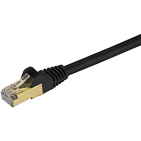 StarTech.com 9ft Black Cat6a Shielded Patch Cable - Cat6a Ethernet Cable -  9 ft Cat 6a STP Cable - Snagless RJ45 Ethernet Cord - 9 ft Category 6a