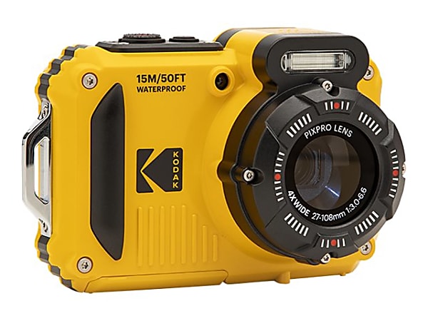 Kodak PIXPRO WPZ2 Digital camera compact 16.35 MP 1080p 30 fps 4x optical  zoom Wi Fi underwater up to 45 ft yellow - Office Depot