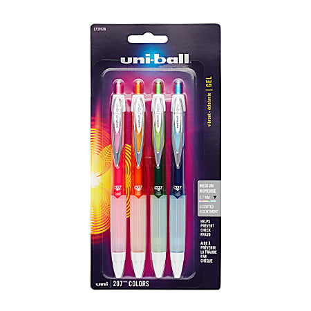 uni-ball® Signo Gel 207™ Retractable Gel Pens, Medium Point, 0.7 mm, Assorted Barrels, Assorted Fashion Ink Colors, Pack Of 4