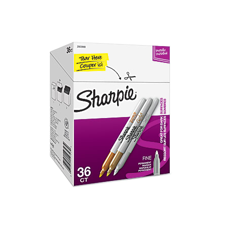 Sharpie® Metallic Permanent Markers, Fine Point, Assorted Metallic, Pack Of 36