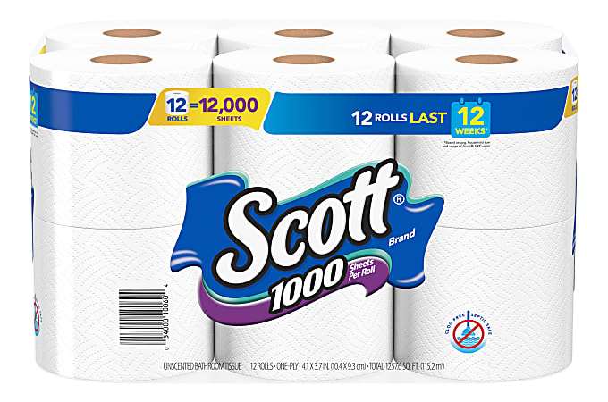 Scott 1000 Toilet Paper 1000 Sheets Per Roll Pack Of 12 Rolls