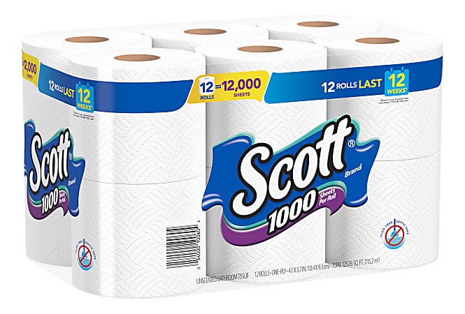 Scott 1000 Toilet Paper 1000 Sheets Per Roll Pack Of 12 Rolls