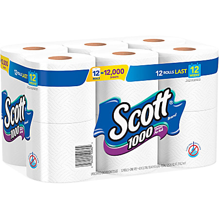 Scott 1000 Toilet Paper 1000 Sheets Per Roll Pack Of 12 Rolls - Office ...