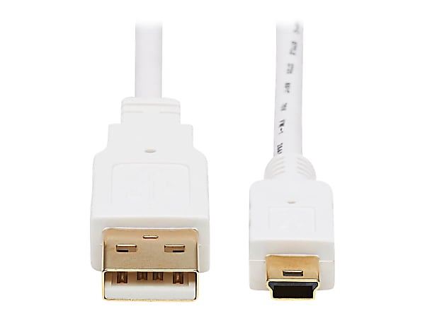 Tripp Lite Safe-IT USB-A to USB Mini-B Antibacterial Cable M/M, USB 2.0, White, 3 ft. - 3 ft Mini USB/USB Data Transfer Cable- First End: 1 x Type A Male USB - Second End: 1 x 5-pin Type B Male Mini USB - 480 Mbit/s - VW-1 - 28 AWG - White
