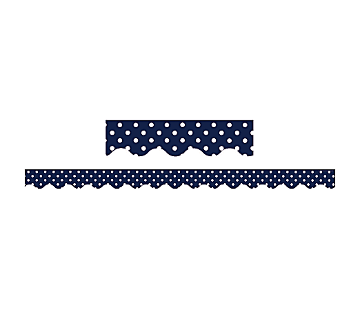Teacher Created Resources Border Trim, Scalloped, 2 3/16" x 35" Strips, Navy Polka Dots, Pack Of 12