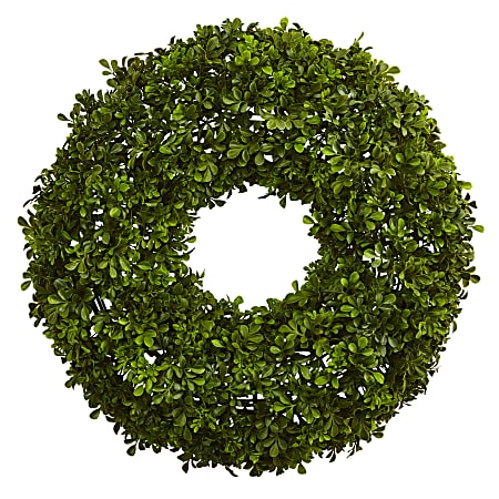 Nearly Natural Plastic Boxwood Wreath, 22", Kelly Green