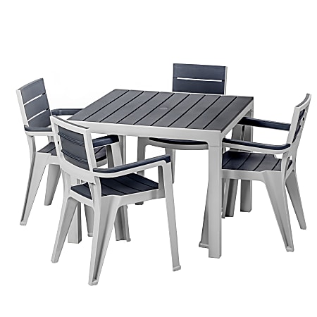 Inval Madeira 5-Piece 4-Seat Square Table And Chair Set, 29"H x 35"W x 35"D, Gray/Slate