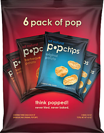 PopChips Single-Serve Variety Pack, Original/BBQ, 4.8 Oz, Pack Of 6