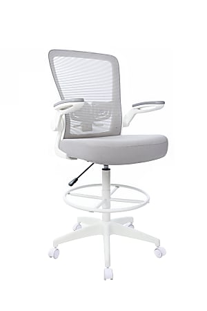 Boss Office Products Mesh Flip Arm Stool With Back, Gray/White