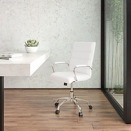 Flash Furniture LeatherSoft™ Faux Leather Mid-Back Office Chair With Chrome Base And Arms, White/Gray