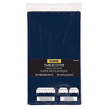 Amscan Rectangular Plastic Table Covers, 54" x 108", True Navy, Pack Of 7 Table Covers