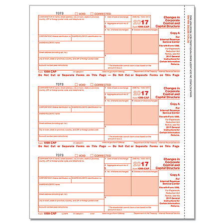 ComplyRight 1099-CAP Inkjet/Laser Tax Forms For 2017, Federal Copy A, 8 1/2" x 11", Pack Of 50