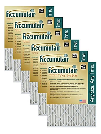 Accumulair Gold Air Filters, 20"H x 24"W x 2"D, Pack Of 6 Filters