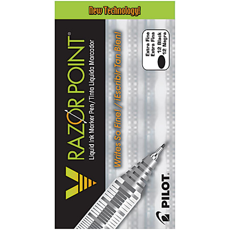 Pilot® Liquid Ink Razor Point Pens, Extra-Fine Point, 0.3 mm, Graphite Barrel, Black Ink, Pack Of 12 Pens