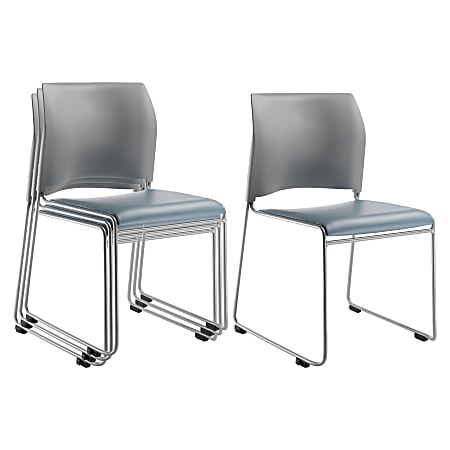 National Public Seating The Cafetorium Stackable Chairs, Blue Gray/Gray/Chrome, Set Of 4