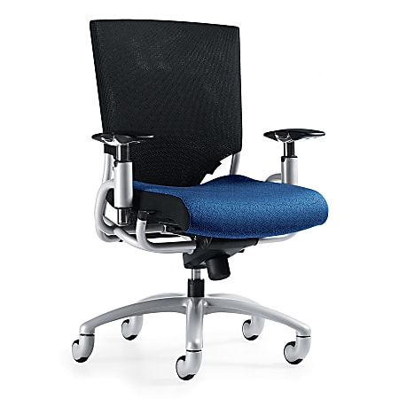 Global® Ride Synchro Tilter High-Back Chair, 41"H x 26 1/2"W x 25"D, Tungsten Frame, Cyan Blue Fabric