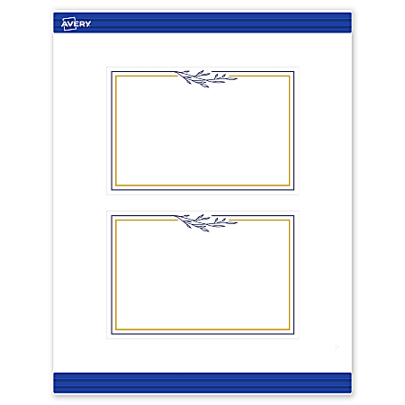 Avery® Print-To-The-Edge Postcards With Sure Feed®, S00-DNM-PRMWC10, 4" x 6", Matte White, Preprinted Gold & Navy Border/Floral Design, Pack Of 20