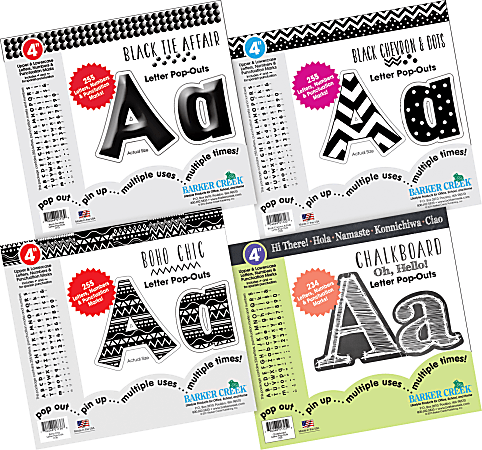 Barker Creek Letter Pop-Outs, 4", Black/White, Set Of 999 Pop-Outs