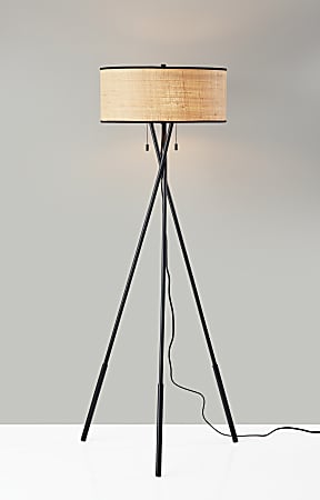 Adesso Bushwick Tripod Floor Lamp 60 H RattanBlack Office Depot