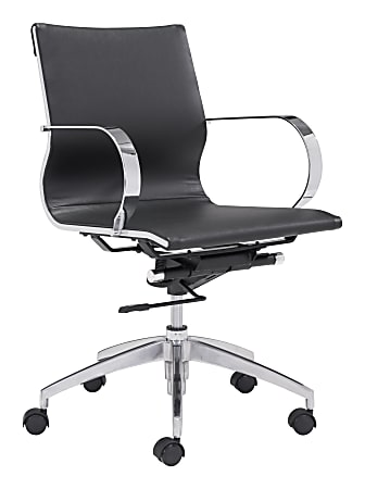 Zuo Modern® Glider Low-Back Office Chair, Black/Chrome